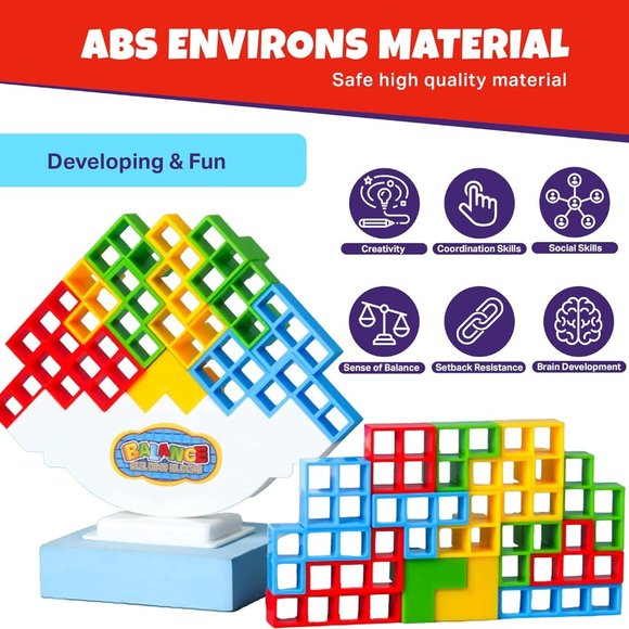 Fun Tetris Tetra Tower Stack Attack Building Blocks Balance Game 48PC - Picture 4 of 7